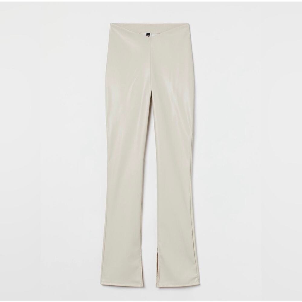 H&M Tik Tok Viral Vegan Faux Leather Pant / Cream / 6